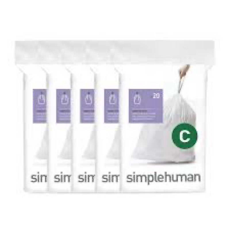 simplehuman code v 100 count, dispenser pack custom fit liners, drawstring trash bags, 16-18 liter / 4.2-4.8 gallon, white 100 count (pack of 1)