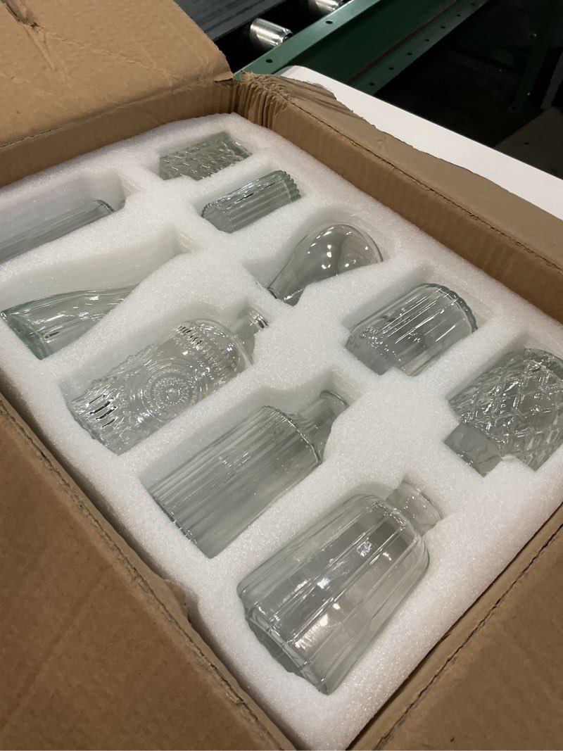 Condition photo showing Good Condition for glass bud vase set of 20 - small vases for flowers in bulk - assorted vintage crystal vases for flowers, table centerpieces (clear, 20 pcs) 20 pcs clear