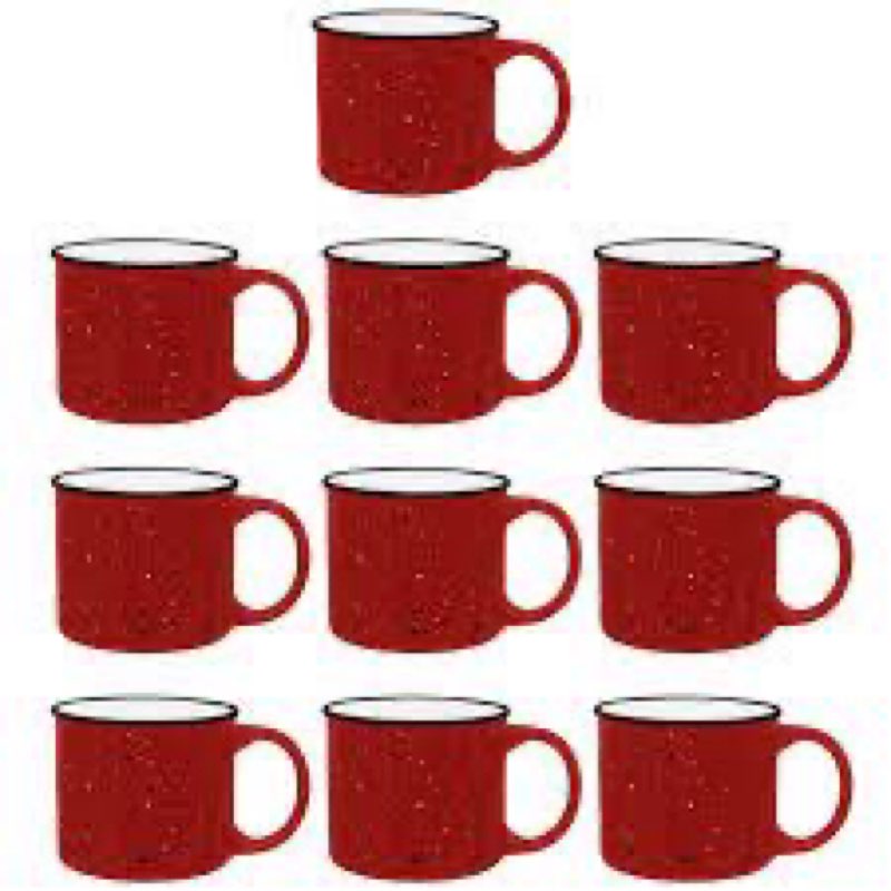 Gifts by Design Set of 8 Ceramic Campfire Mugs – 15 Oz, Red – Coffee & Tea Cups for Home, Work, Trav