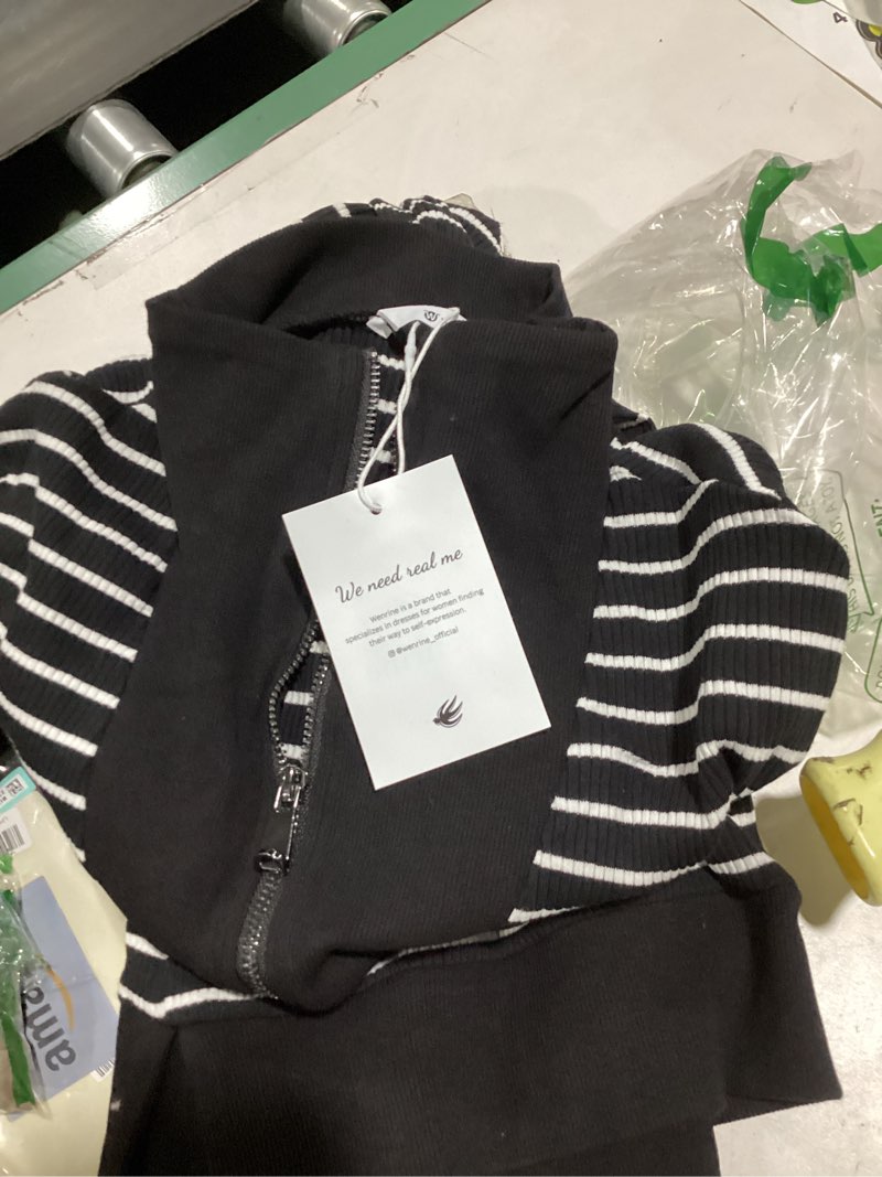 Condition photo showing Good Condition for wenrine womens striped mini dress casual zipper cap sleeve collared v neck loose knit summer dresses black large