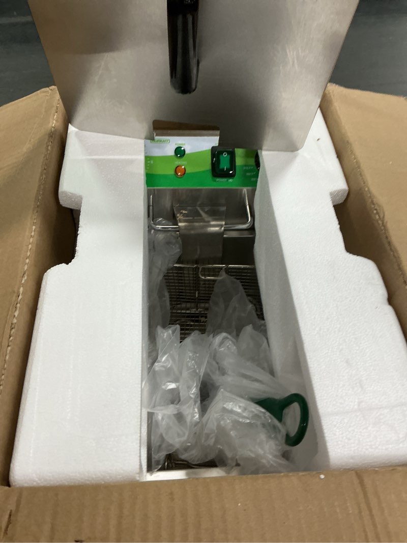 Condition photo showing As Is for Electric Deep Fryer with Timer 10L/10.6QT Commercial Deep Fryer with Basket and Lid, Temp Control, 1700W/110V Stainless Steel Single Oil Fryer Countertop Fryer for Home and Restaurant Use