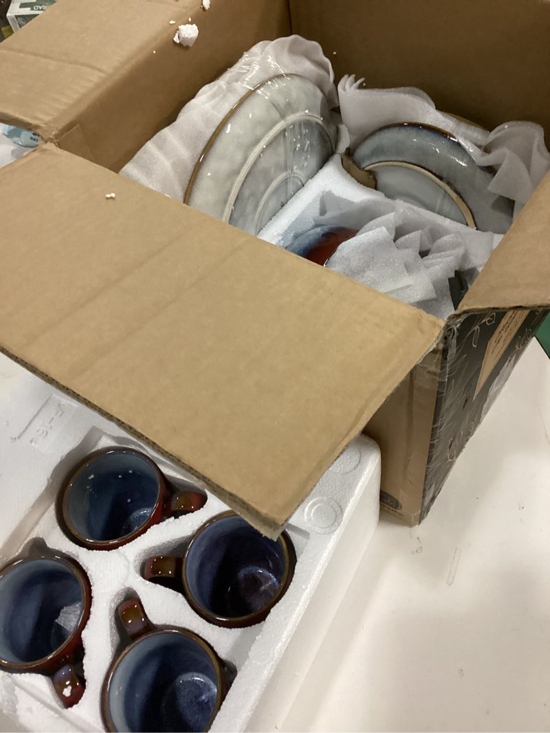 Condition photo showing Good Condition for vancasso Starry 16 Pieces Dinnerware Set for 4, Handmade Reactive Glaze Stoneware Plates and Bowls Set, Dishes Set with Mugs for 4, Microwave & Dishwasher Safe, Red Service for 4 (16 Pcs) Starry-Red