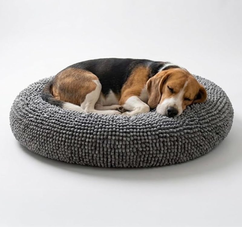 muddy mat®cloud k-9 bed for dogs & cats, soft & relaxing round dog bed, chenille material, removable cover, washable & dryer safe–grey medium(35'x35')
