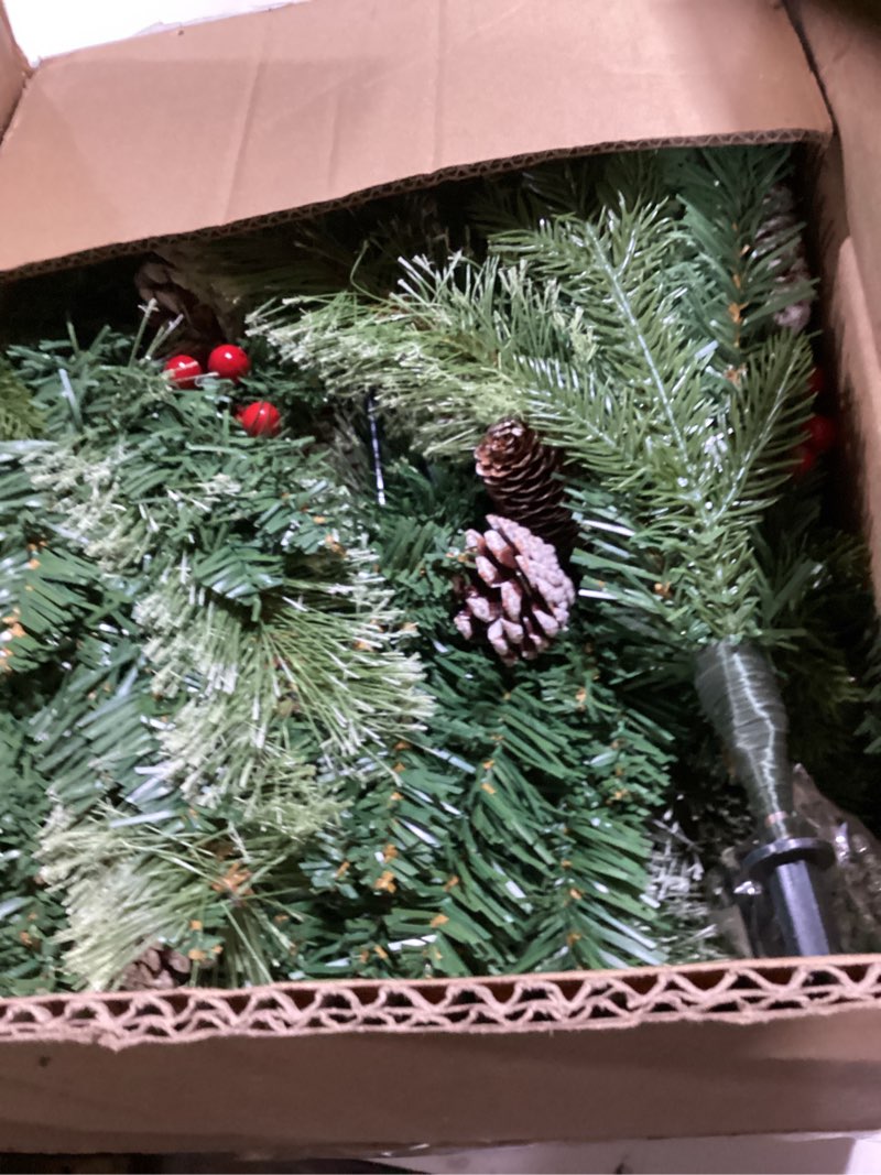 Condition photo showing As Is for 2 Pack 33" Outdoor Christmas Tree Urn Fillers with 50 Warm&Colorful Change Lights 8 Modes Timer Christmas Decorations Outdoor 230 Branches Pinecones Berries Tripod Stakes Battery Operated Yard Porch 33" Pinecones Red Berries Tree Urn Fillers