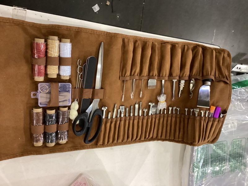 Condition photo showing As Is for Leather Working Tools Leather Craft Tools for Carving Stamping Sewing Punching Cutting with Custom Custom Storage Bag Professional Tooling Kit for Crafting, Repair & DIY Projects