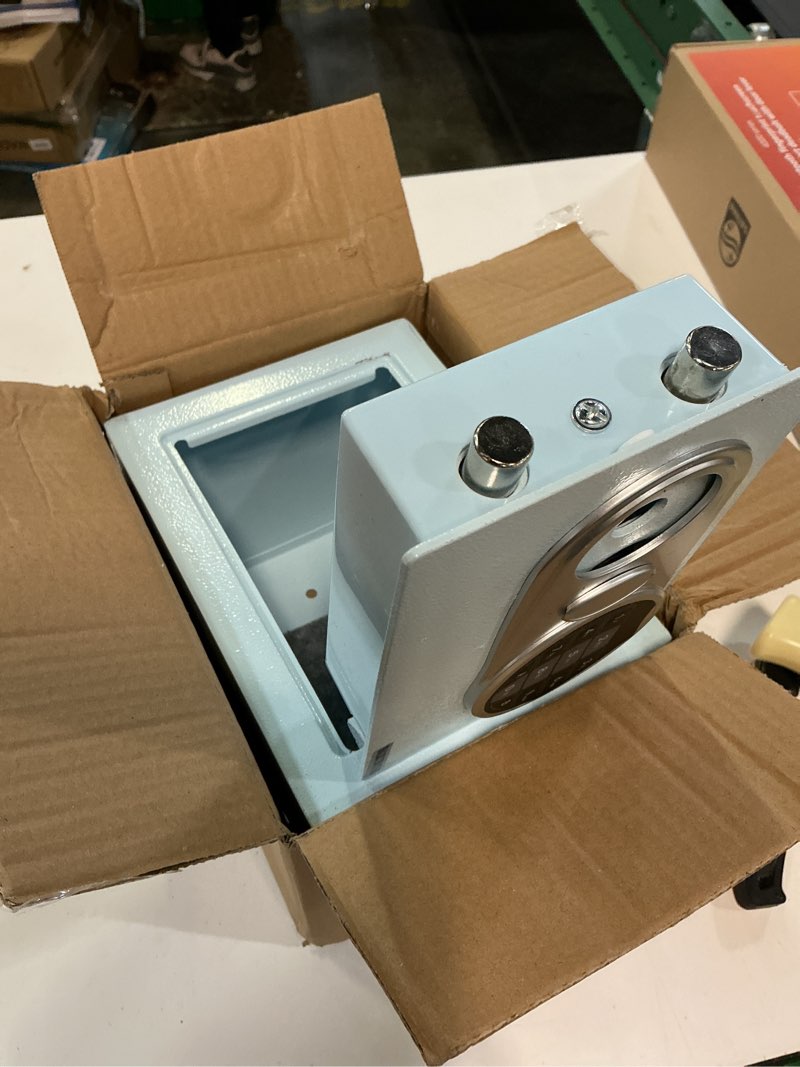 Condition photo showing Good Condition for goldenkey small kids safe for money, digital mini safes with keys&code for cash, safe box for personal items for home, 6.69"d x 9.05"w x 6.69"h, blue blue 6.69"d x 9.05"w x 6.69"h