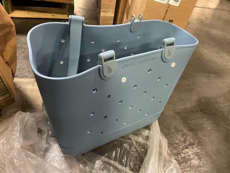 Condition photo showing As Is for Simple Modern Extra-Large Beach Bag | Waterproof Getaway Rubber Tote with Zipper Pocket for Travel, Pool, Boat, Groceries, Sports | Blue Dune Extra Large Blue Dune