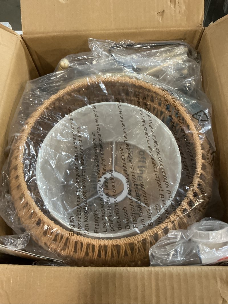 Condition photo showing Good Condition for Gold Floor Lamp for Living Room with 3 Color Temperatures,Arc Boho Floor Lamps with Remote Control, Rattan Standing Lamp with Wicker Lamp Shades Dimmable Tall Floor Lamp For Bedroom Living Room Corner Gold 12.2 inch