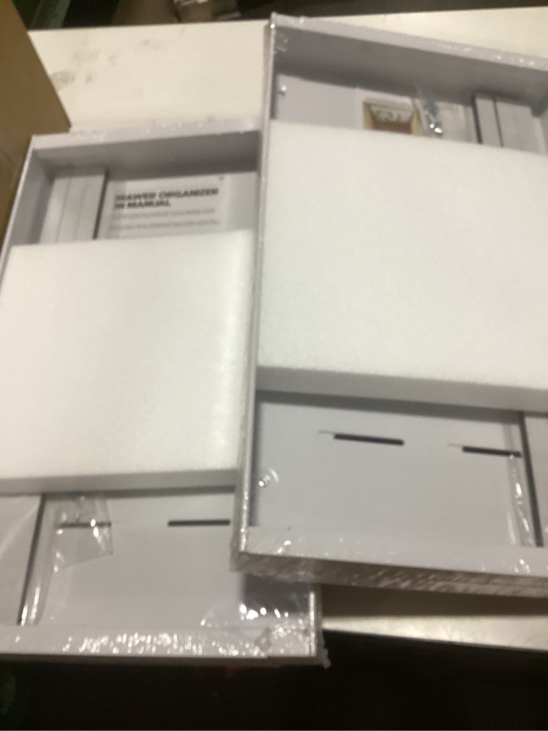 Condition photo showing New/Like New for 2pack expandable pull out cabinet organizer 21"deep with raising pad for framed cabinets, upgrade 3 slide rails slide out drawers, roll out shelves adhesive,adjustable width 12.05"-20.4"white