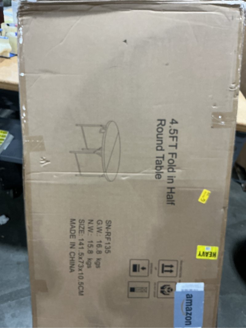 Condition photo showing New/Like New for commercial round folding table - heavy-duty white plastic for parties, banquets and events - perfect for indoor/outdoor use (72 inches, 10 units) 72 10.0
