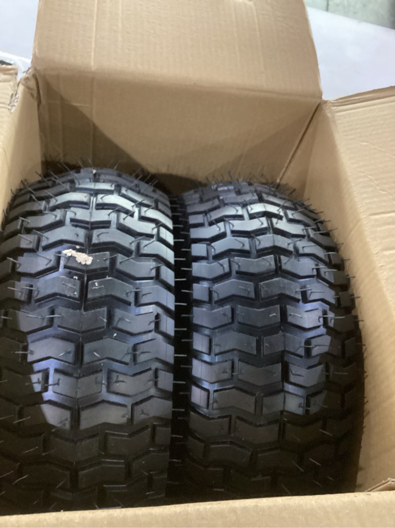 Condition photo showing Good Condition for gicool 15x6.00-6 rubber lawn mower tire and wheel, 2 pcs replacement 15x6-6nhs riding mowers lawn tire and wheel with bearing bore 3/4", 3" centered hub
