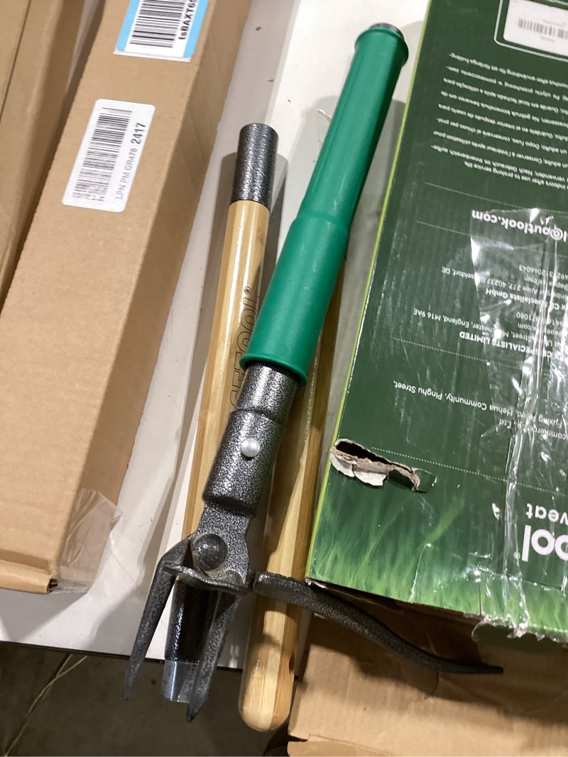 Condition photo showing Good Condition for weed puller tool with 2 weed eject feature, 43.7in stand up dandelion remover tool, real bamboo handle and metal 4 claw & foot pedal, heavy duty garden weeder