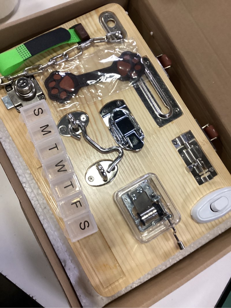 Condition photo showing Good Condition for yeconire fidget busy board for adults with dementia, montessori wooden busy board for seniors, gift 