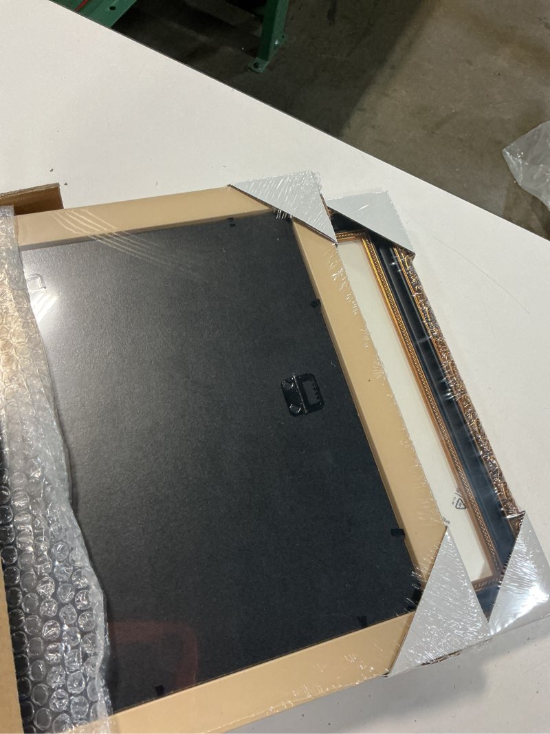 Condition photo showing Good Condition for 12x16 picture frame, ornate embossing frame with paper mat and plexiglass, fit for 12x16 without mat or 8x12 with mat, wall mounting display for art prints, black and antique gold, 2 pack 12x16, 2 pack antique gold & black