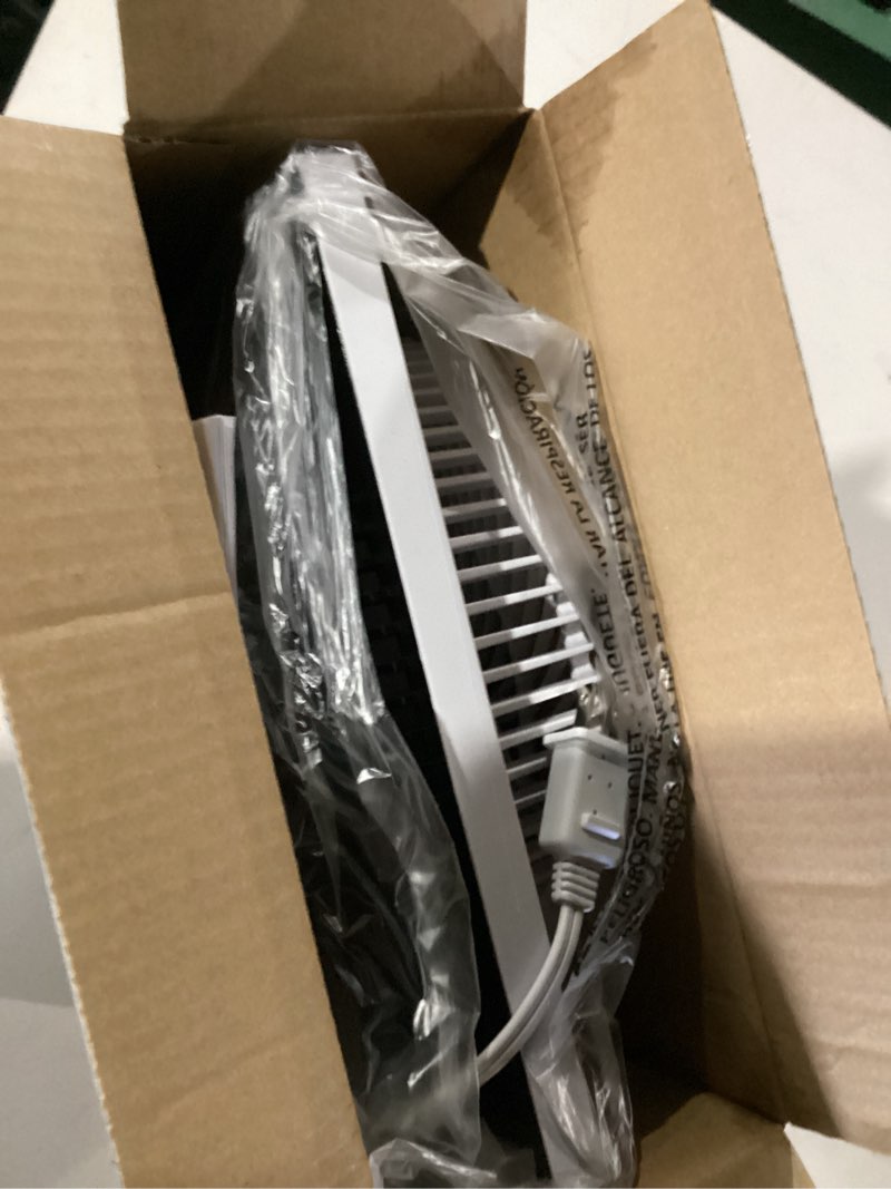 Condition photo showing New/Like New for BLACK+DECKER 9-Inch Frameless Box Fan, Freestanding Desk Fan with 3-Speed Settings, Portable Fan for Home Office or Garage, BFB09W, White Box Fan White