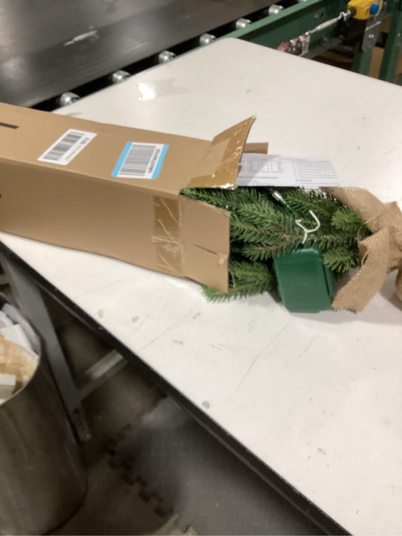 Condition photo showing New/Like New for 2 ft Mini Christmas Trees with 25 F5 LED Lights, 24" Decorated Burlap Artificial Tabletop Christmas Trees Home Party Decoration for Kitchen Dining Room Window Green White