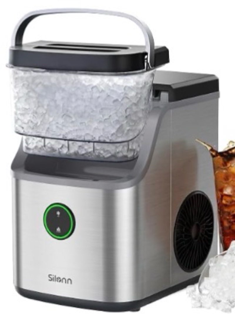 silonn nugget ice maker countertop with detachable basket and handle | soft chewable nugget ice, 6-minute ice making, 33 lbs/24h, 40db quiet operation, self-cleaning, compact countertop size