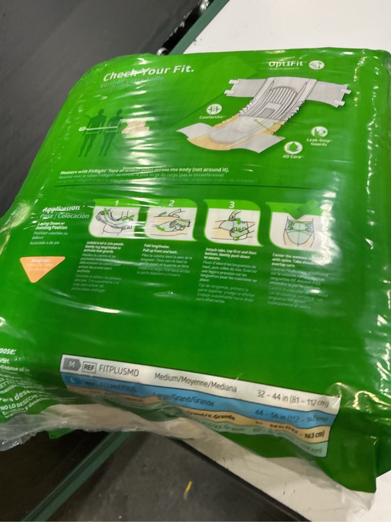 Condition photo showing New/Like New for fitright adult diapers, extra+ heavy absorbency, xl (waist size 56in-64in), 20 count, optifit incontinence briefs for men and women, disposable, moisture-wicking, leak protection, 20 count x-large
