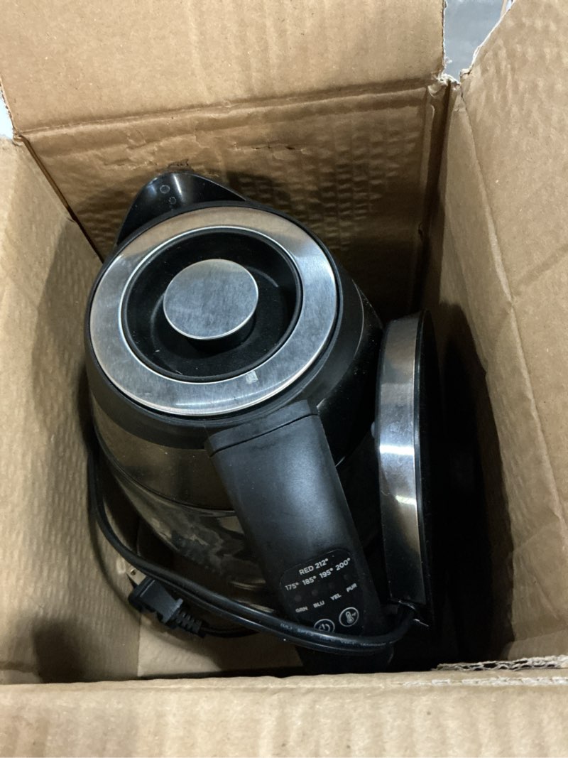 Condition photo showing As Is for Chefman Electric Kettle with Temperature Control, 5 Presets LED Indicator Lights, Removable Tea Infuser, Glass Tea Kettle & Hot Water Boiler, 360° Swivel Base, BPA Free, Stainless Steel, 1.8 Liters 1.8L - Stainless Steel - Tea Infuser - Temperature Control