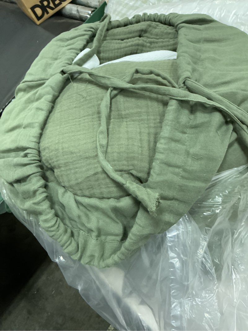 Condition photo showing As Is for organic cotton gauze duvet cover set, full/queen, olive
