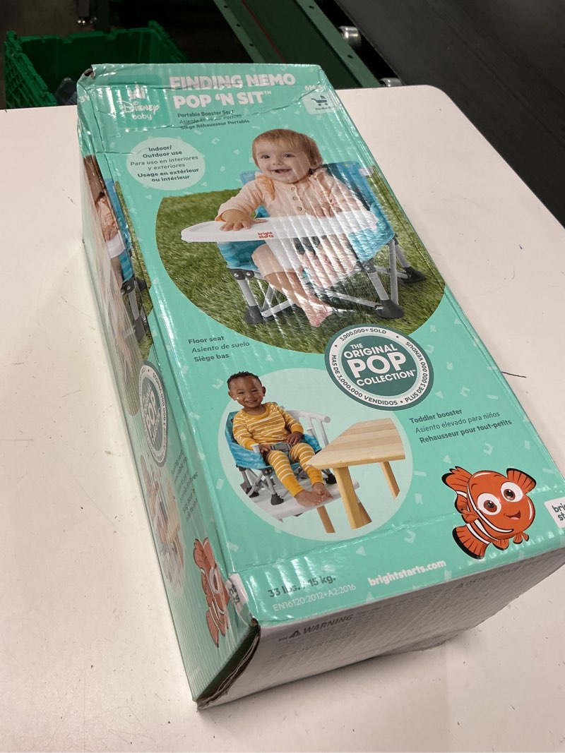 Condition photo showing New/Like New for bright starts disney finding nemo pop 'n sit portable booster, indoor/outdoor use, floor seat with feeding tray, 6 mos - 3 yrs