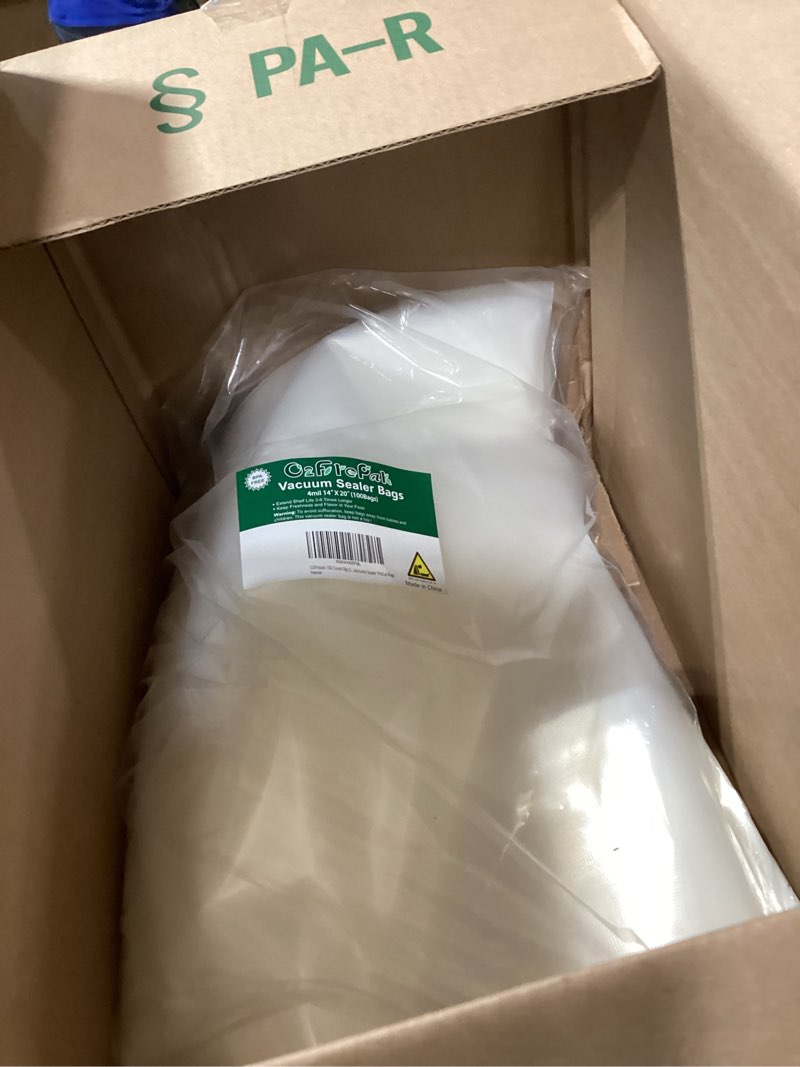 Condition photo showing As Is for o2frepak 100 count big size 14"x20" 8mil vacuum sealer bags with bpa free and puncture prevention,vacuum seal freezer bags,great for sous vide vaccume sealer precut bags 4mil 14"x20"large size(100count)
