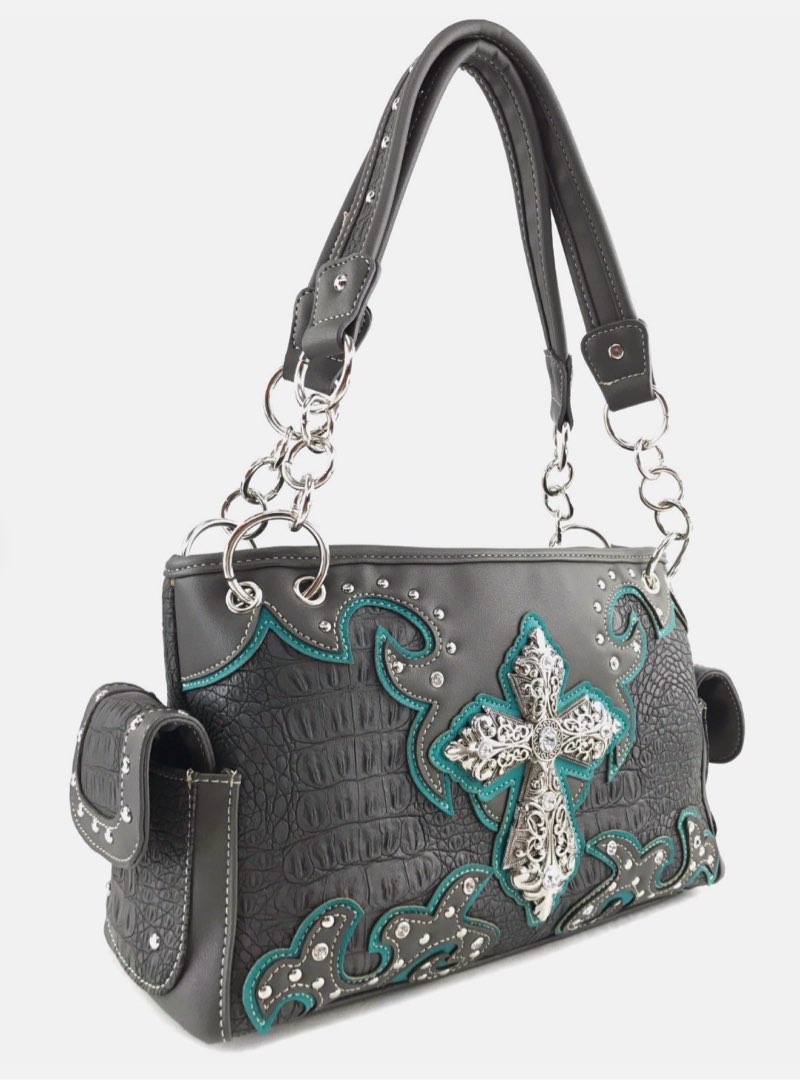 justin west concealed carry western croc cross duo color shoulder handbag purse