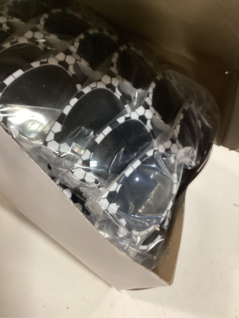 Condition photo showing New/Like New for chunnin 16 pack soccer sunglasses white black frame sunglasses bulk for soccer party favors sports plastic glasses for team gifts birthday goodie bags stuffers sports theme party supplies favors