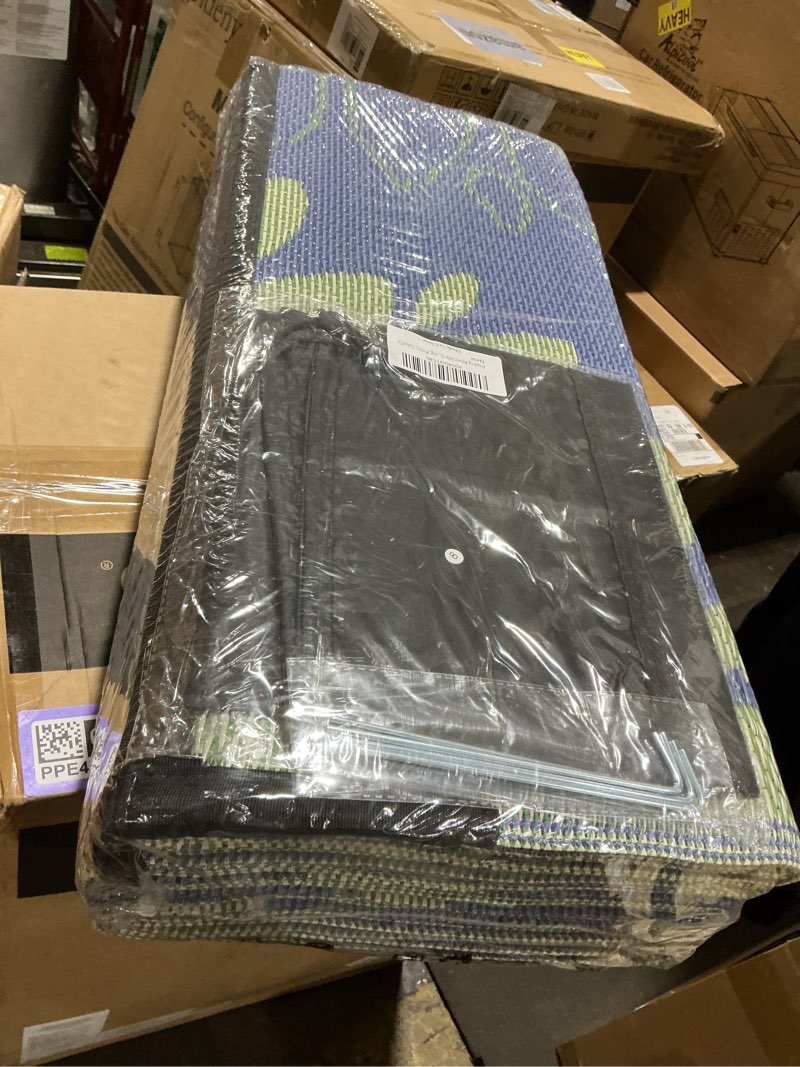 Condition photo showing New/Like New for ileading waterproof outdoor rug 9x12, reversible plastic straw patio rug, portable indoor outdoor rv camping mat carpet for deck, porch, balcony, backyard, picnic, floral navy blue navy blue-flower 9' x 12' (rectangular)