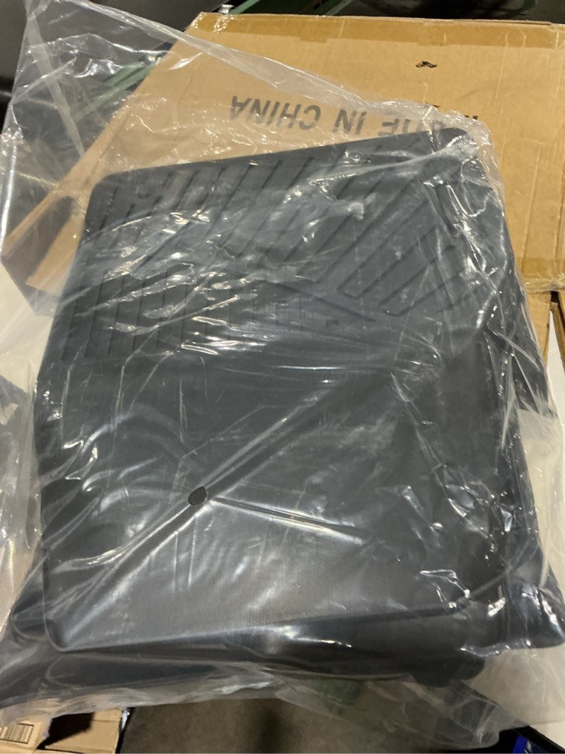 Condition photo showing New/Like New for car floor mats full set - durable rubber floor mats for cars with debris capture grooves, all weather interior protection for front and rear with non-slip backing, black