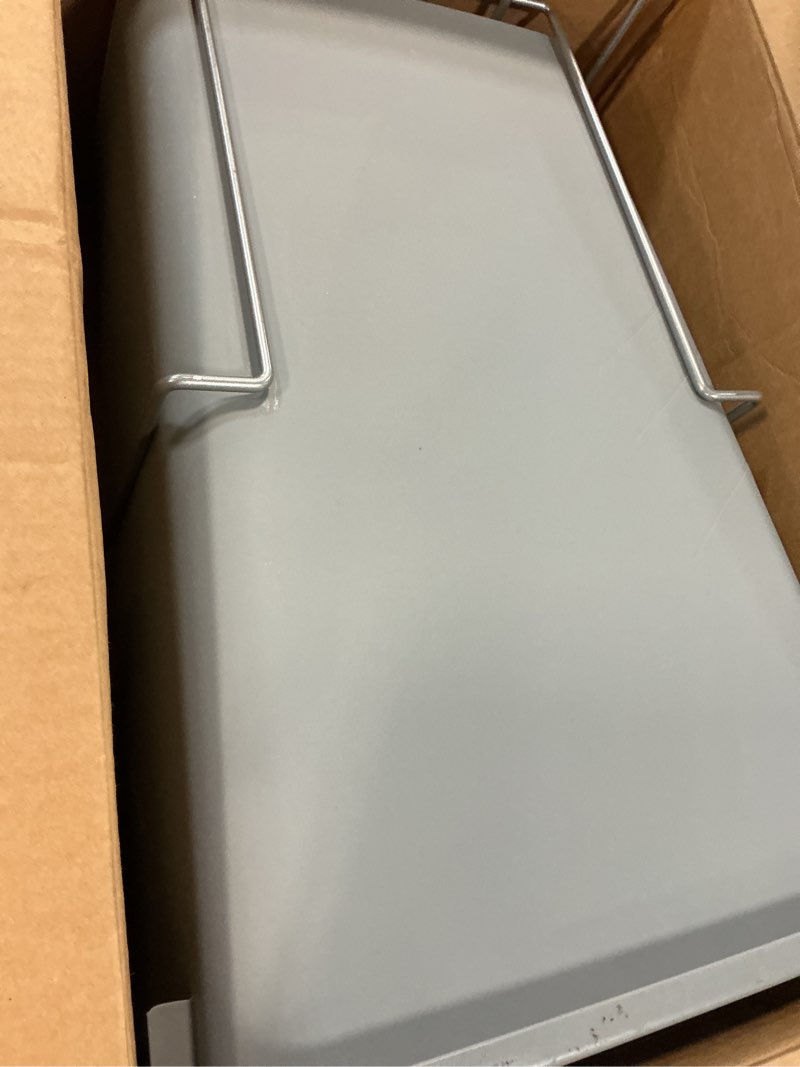 Condition photo showing As Is for knape & vogt 50 qt. in-cabinet single soft-close bottom-mount pull-out trash can, 11-3/8 in w. x 20-1/8 in d. x 22-7/8 in h., scb12-1-50pt, platinum