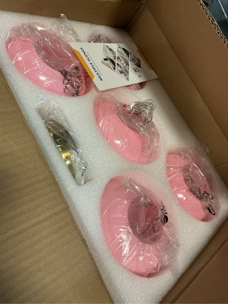 Condition photo showing New/Like New for BOKT Modern Pink Sputnik Chandelier Brushed Gold Globe Sputnik Light Fixture 3 Light Mid Century Glass Pendant Lights Height Adjustable Vintage Large Ball Chandeliers Light 3 Light-Pink