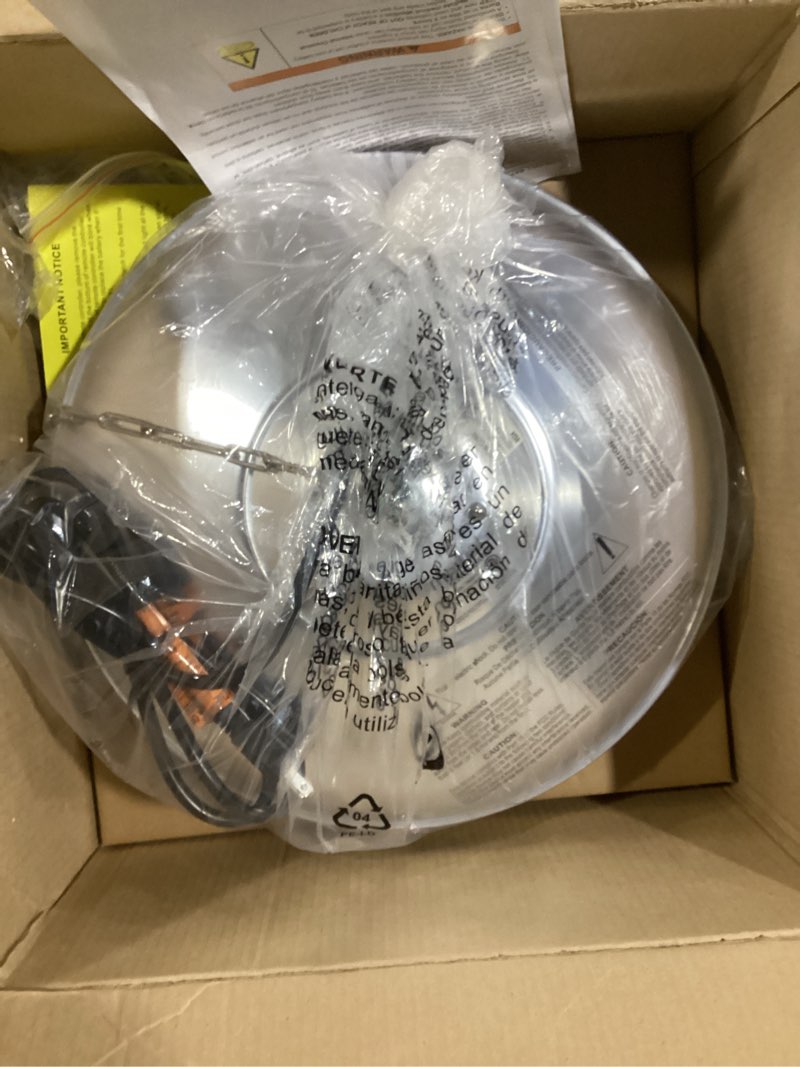 Condition photo showing As Is for (possibly missing parts) style selections 5118 -btu 1500 -w hanging silver aluminum electric patio heater