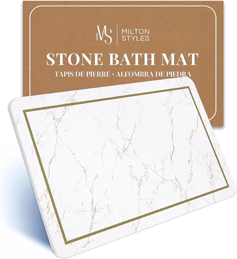 stone bath mat – super absorbent diatomaceous earth bath mat, quick-drying stone bath mats for bathroom, easy to clean bathroom mat quick dry, 24 x 16 inch, white modern marble