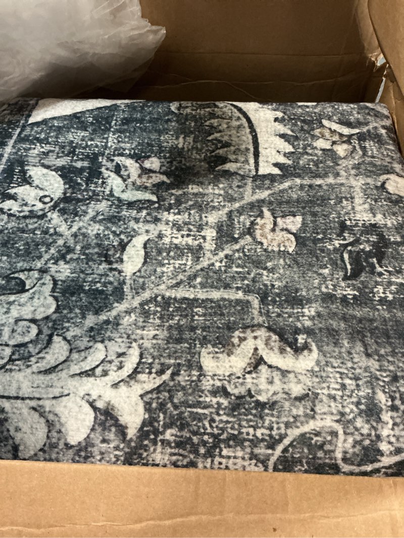 Condition photo showing Good Condition for area rugs 8'x10' washable non-slip, floral vintage distress print pattern medallion carpet for living room bedroom dining room, light gray grey white grey/white/beige 8' x 10' (rectangular)