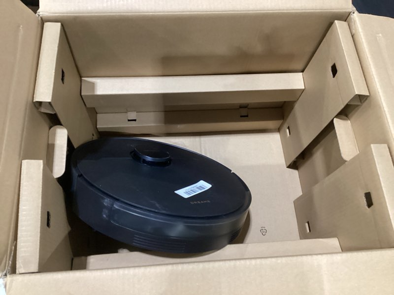 Condition photo showing As Is for (only vacuum)dreame d20 plus robot vacuum and mop, 13,000pa suction, self-emptying with 5l dust bag, duobrush for pet hair, lds mapping, app & voice control, ideal for hard floors & carpets (black)