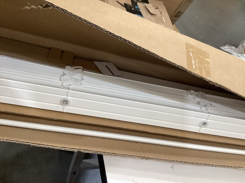 Condition photo showing Good Condition for arlo blinds 2" faux wood cordless horizontal blinds with crown valance, 30.5" w x 60" h, white