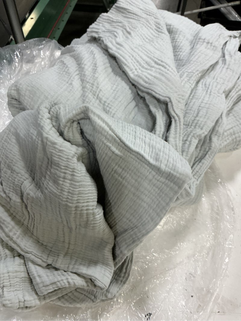 Condition photo showing As Is for (incomplete, missing 1 pillowcase)quince, airy gauze duvet cover ,set of 3 ,(twin)dried sage