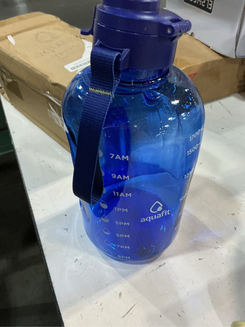 Condition photo showing Good Condition for aquafit 64 oz water bottle with time marker - straw & chug lid - bpa free half gallon gym water bottle with handle - big gallon jug (blue, 64 ounces) 64 ounces blue
