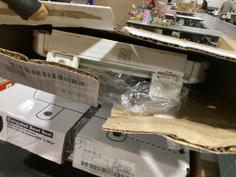 Condition photo showing As Is for kohler k-20110-0 brevia elongated toilet seat with grip-tight bumpers, quiet-close seat, quick-attach hardware, white