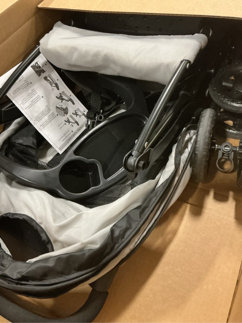 Condition photo showing As Is for Kolcraft Cloud Plus Lightweight Umbrella Stroller for Toddlers with Reclining Seat, Large Storage Basket, Canopy, Infant & Parent Trays, Compact Fold for Summer Travel, Durable Frame, Slate Gray Slate Gray (Wheel Color May Vary)