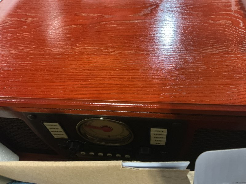 Condition photo showing Good Condition for victrola navigator 8-in-1 bluetooth record player with built-in speakers– 3 speed turntable, cd player, cassette, fm radio, usb, rca out, headphone jack, wireless music streaming, real wood (mahogany)