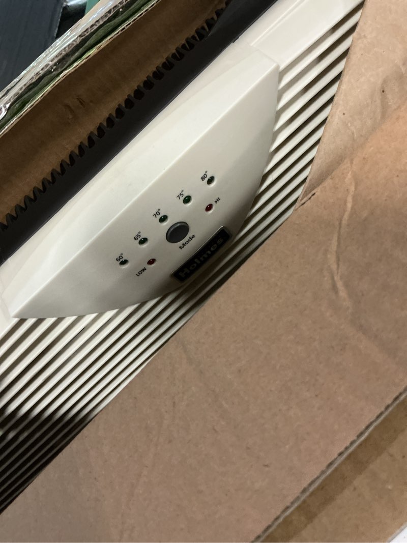 Condition photo showing Good Condition for holmes dual blade digital window fan with programmable thermostat control, dual 3 blade fans, 2 speeds, expandable side panel with additional extender panels, white digital control 7 inch