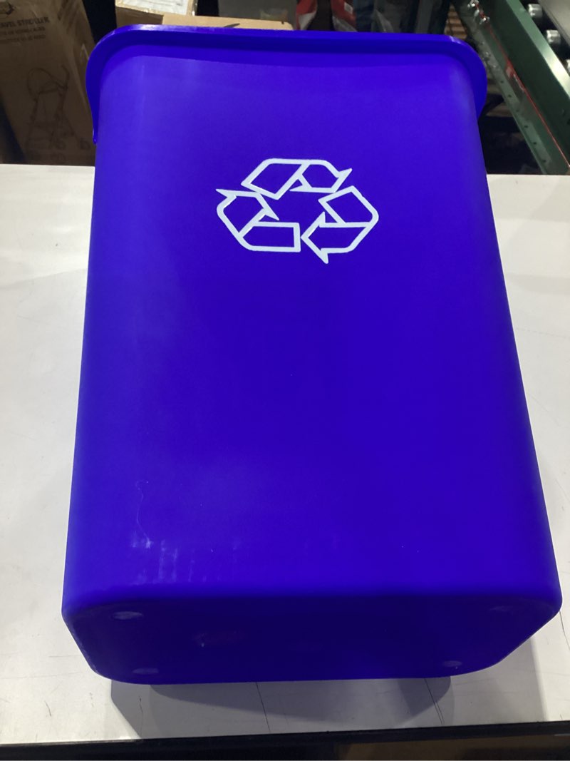 Condition photo showing Good Condition for amazon basics rectangular commercial office wastebasket, easy to clean, lightweight, 10 gallon, blue, recycle logo blue 10 gallon (pack of 1)