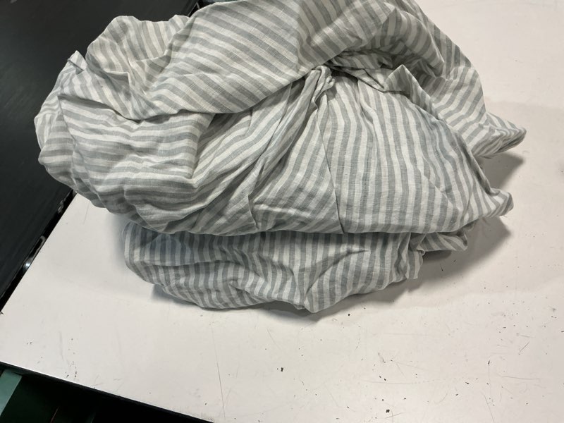 Condition photo showing As Is for european linen stripe sheet set, full, mist/white stripe