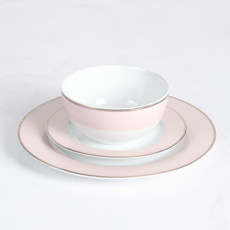 Martha Stewart 12 Piece Banded Fine Ceramic Dinnerware Set in Blush Pink