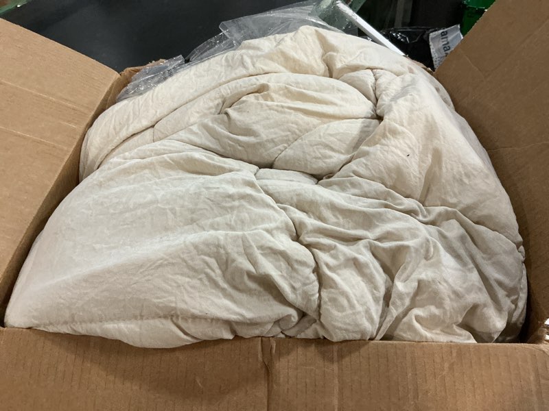 Condition photo showing As Is for bedsure full size comforter - comforter full for all season, ultra-soft down alternative & prewashed duvet insert with 4 tabs - machine washable, linen, 86x82 inches beige full