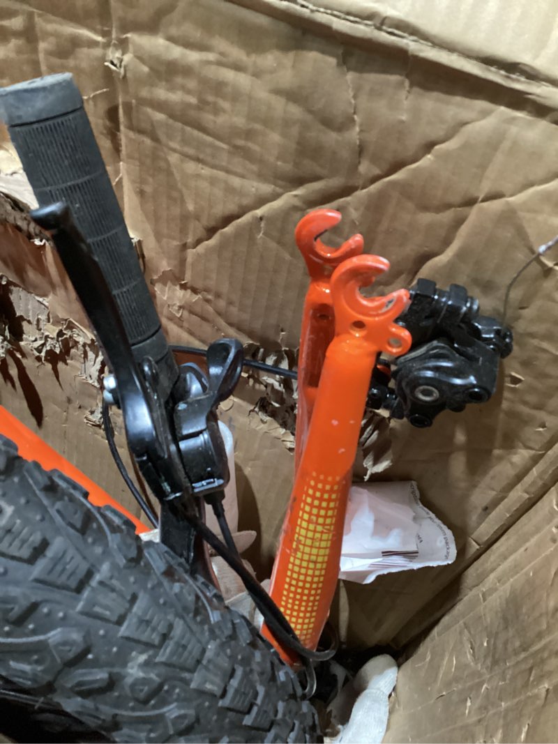 Condition photo showing As Is for Glerc Mars Kids Mountain Bike, 20 24 Inch Fat Tire Bike for Teen Ages 6-14 Year Old, Bicycle with 2.8-Inch Wide Tires and 6 Speed Drivetrain, Multiple Colors Orange 20 Inch