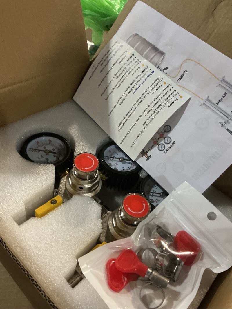 Condition photo showing Good Condition for two system co2 regulator dual output keg regulator beer regulator cga-320 kegerator regulator co2 beer keg regulator with 0-55psi working pressure,co2 keg pressure regulator for home brewing