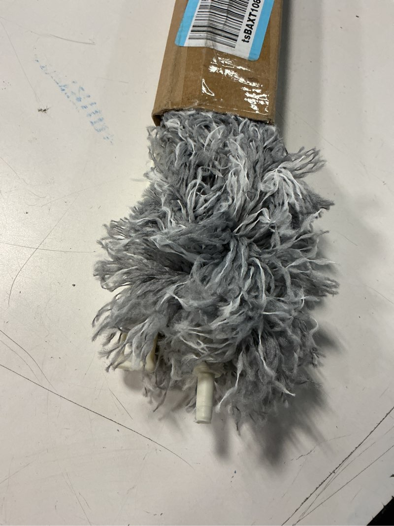 Condition photo showing As Is for delux microfiber feather duster extendable duster with 100 inches extra long pole, bendable head & long handle dusters for cleaning ceiling fan, high ceiling, blinds, furniture & cars gray